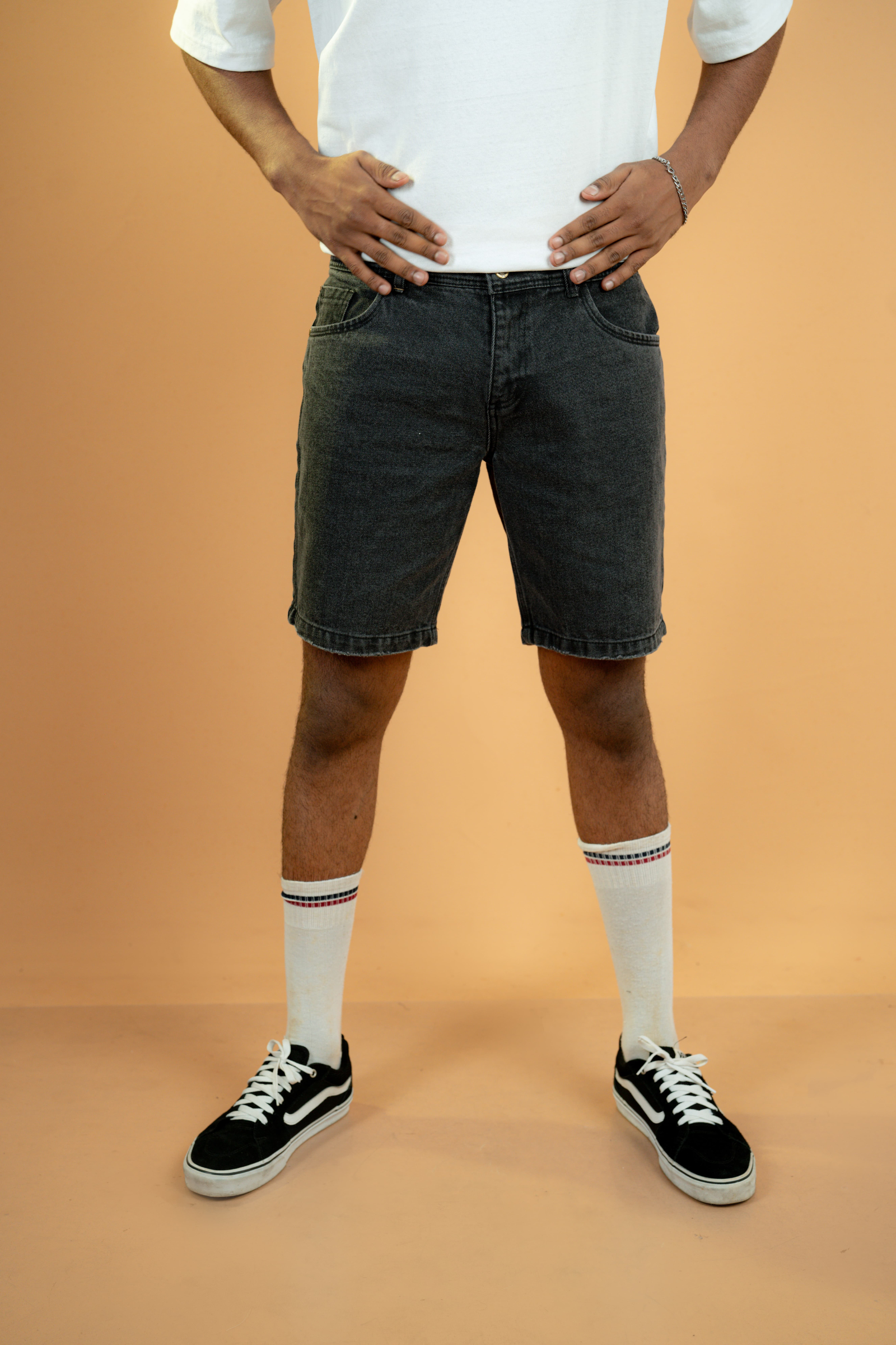 Acid Washed Waste Band Denim Shorts Acid Washed Waste Band Denim Shorts